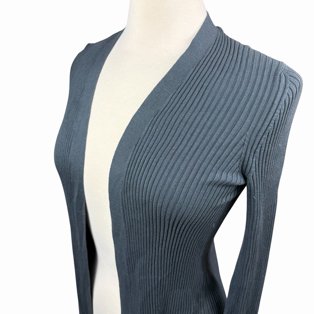 Eileen Fisher Dark Gray Ribbed Cardigan Open Long‎ Travel Office Grey Size PM